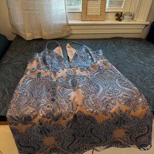 Free People Satin Slip Dress in periwinkle blue Camel Tan Size 12